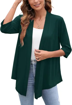 Heymoments Women's Lightweight Open Front Cardigans 3/4 Sleeve Casual Soft Drape Fall Cardigan S-2XL