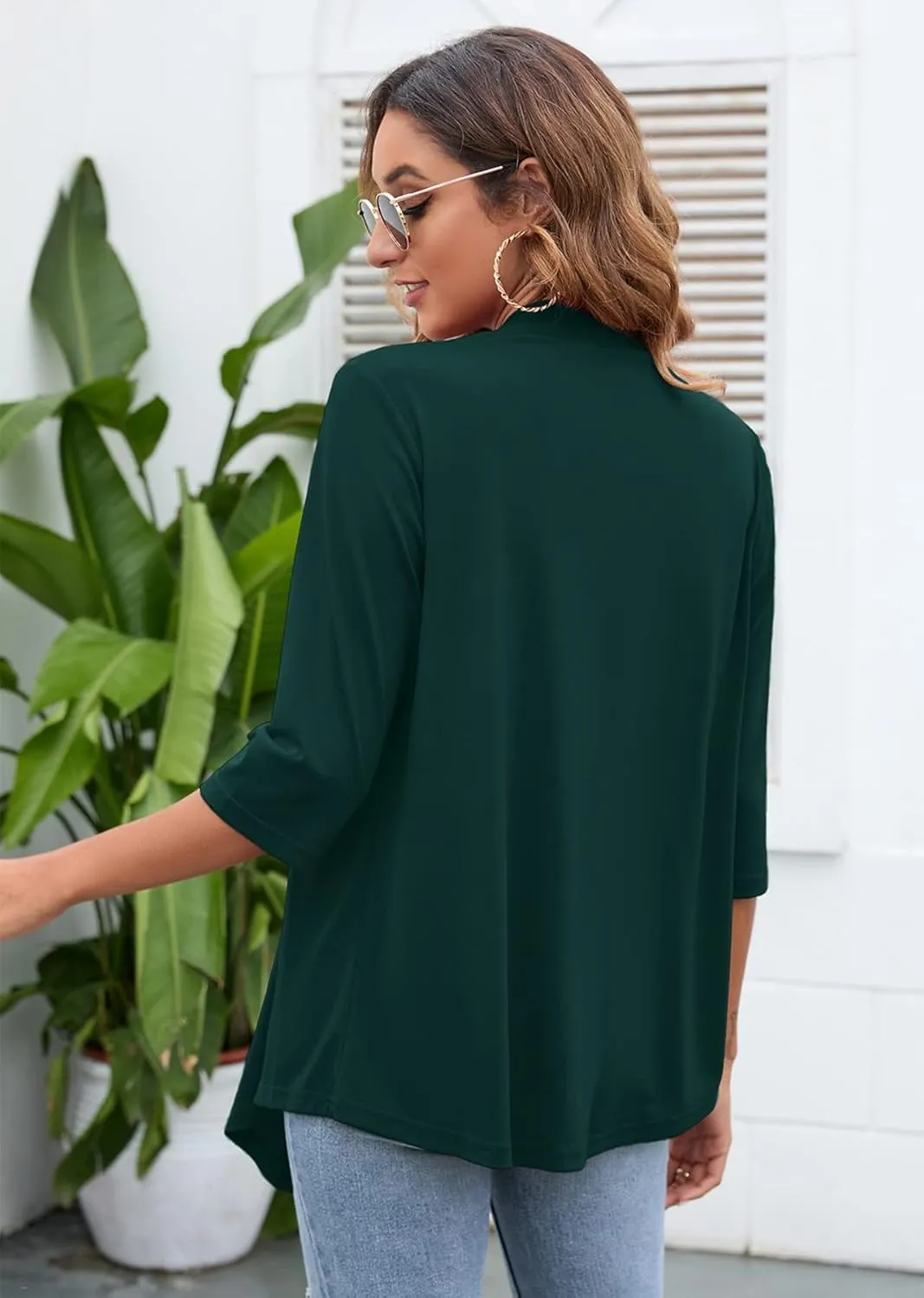 Heymoments Women's Lightweight Open Front Cardigans 3/4 Sleeve Casual Soft Drape Fall Cardigan S-2XL