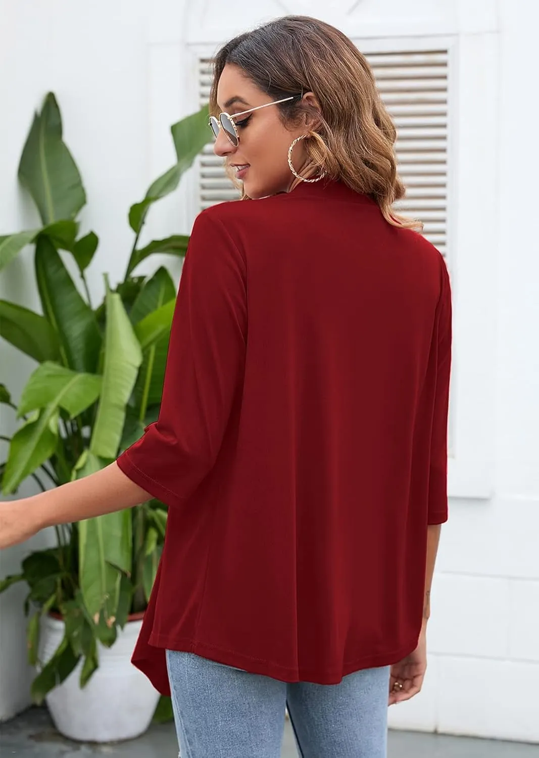 Heymoments Women's Lightweight Open Front Cardigans 3/4 Sleeve Casual Soft Drape Fall Cardigan S-2XL