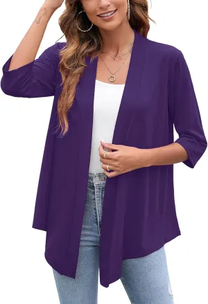 Heymoments Women's Lightweight Open Front Cardigans 3/4 Sleeve Casual Soft Drape Fall Cardigan S-2XL