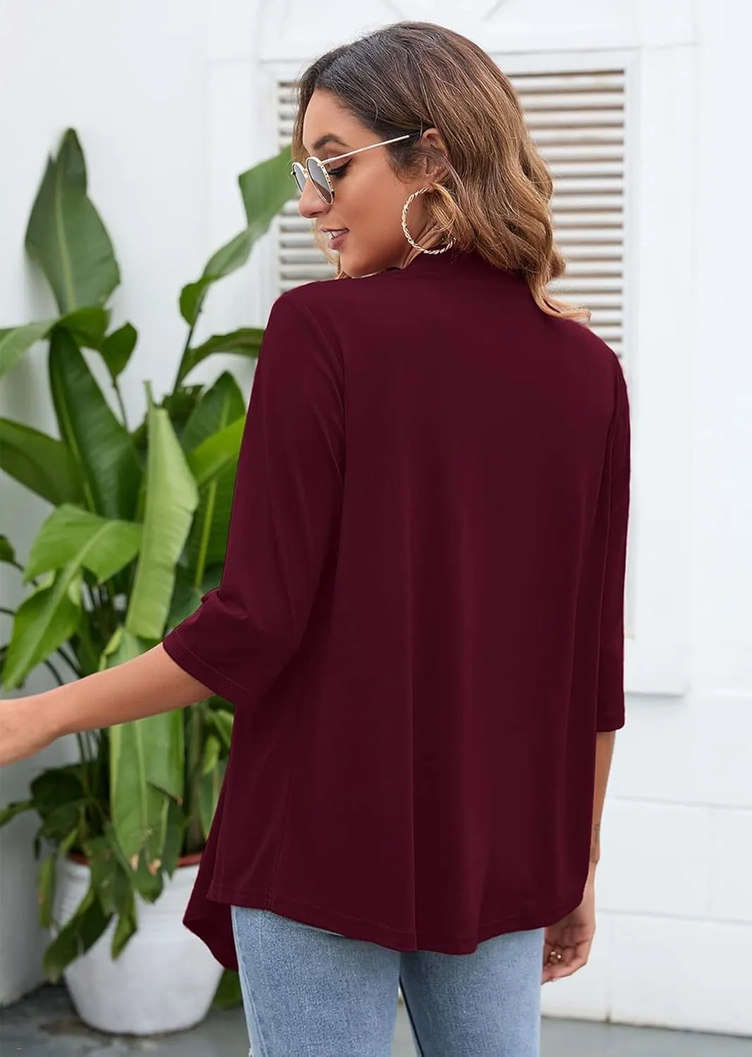 Heymoments Women's Lightweight Open Front Cardigans 3/4 Sleeve Casual Soft Drape Fall Cardigan S-2XL