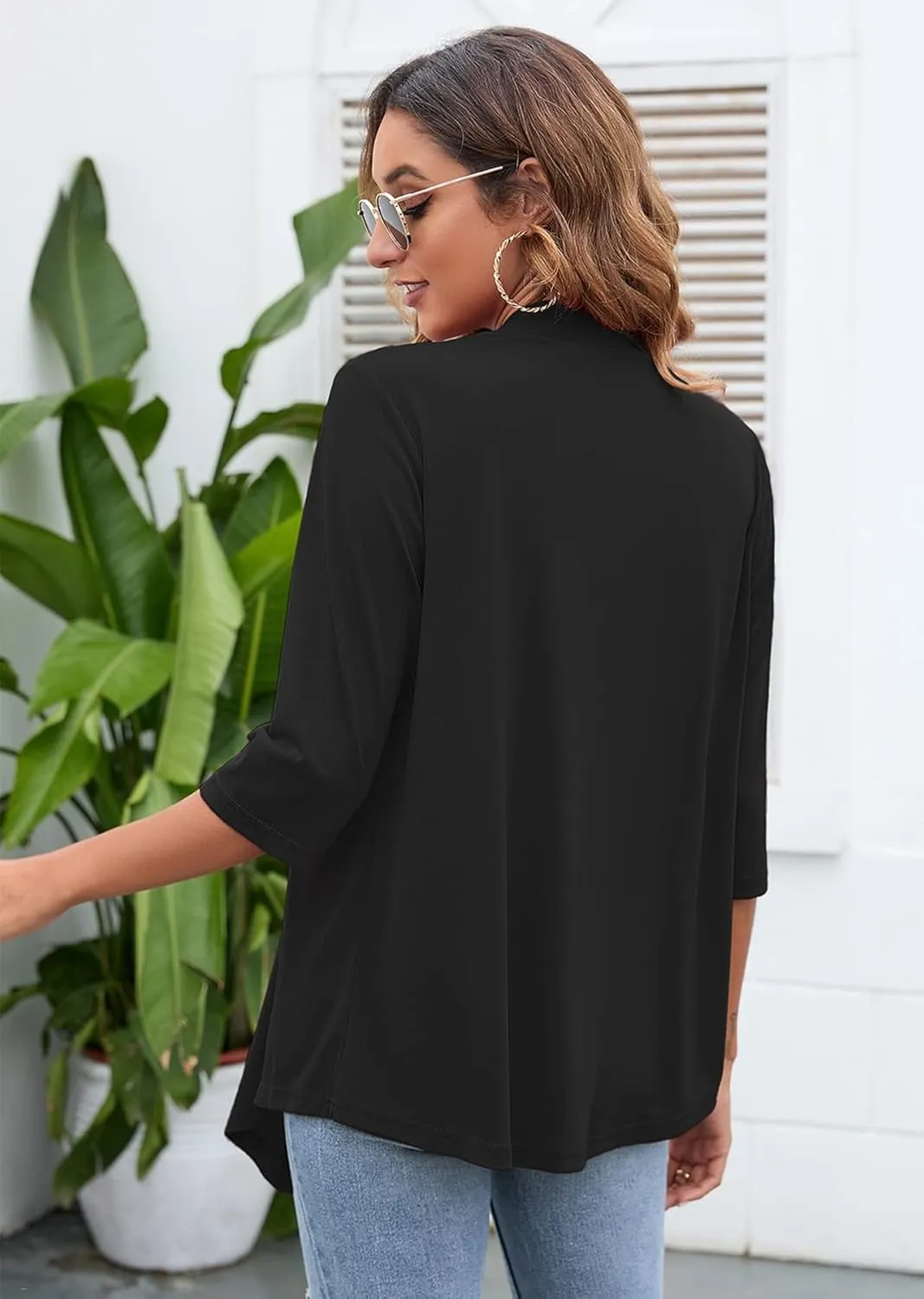 Heymoments Women's Lightweight Open Front Cardigans 3/4 Sleeve Casual Soft Drape Fall Cardigan S-2XL