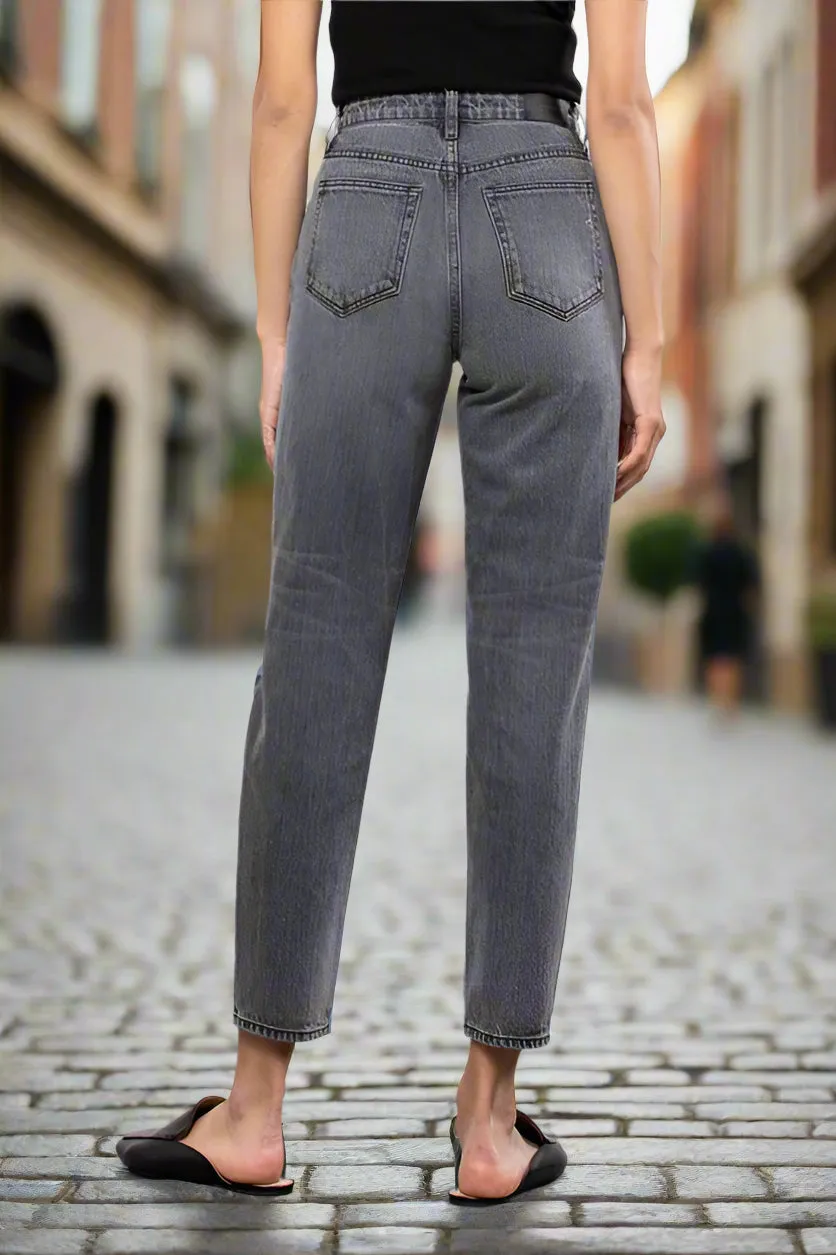 Hidden Medium Wash Two Tone Distressed Mom Tapered Fit