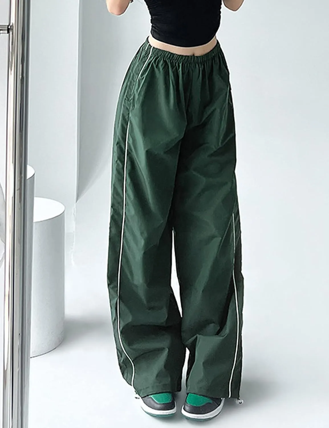 Himosyber Women's Parachute Pants Baggy Elasitc Waist Relaxed Y2K Track Pant Trousers