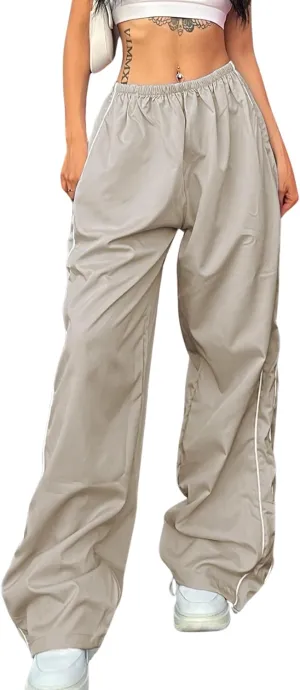Himosyber Women's Parachute Pants Baggy Elasitc Waist Relaxed Y2K Track Pant Trousers