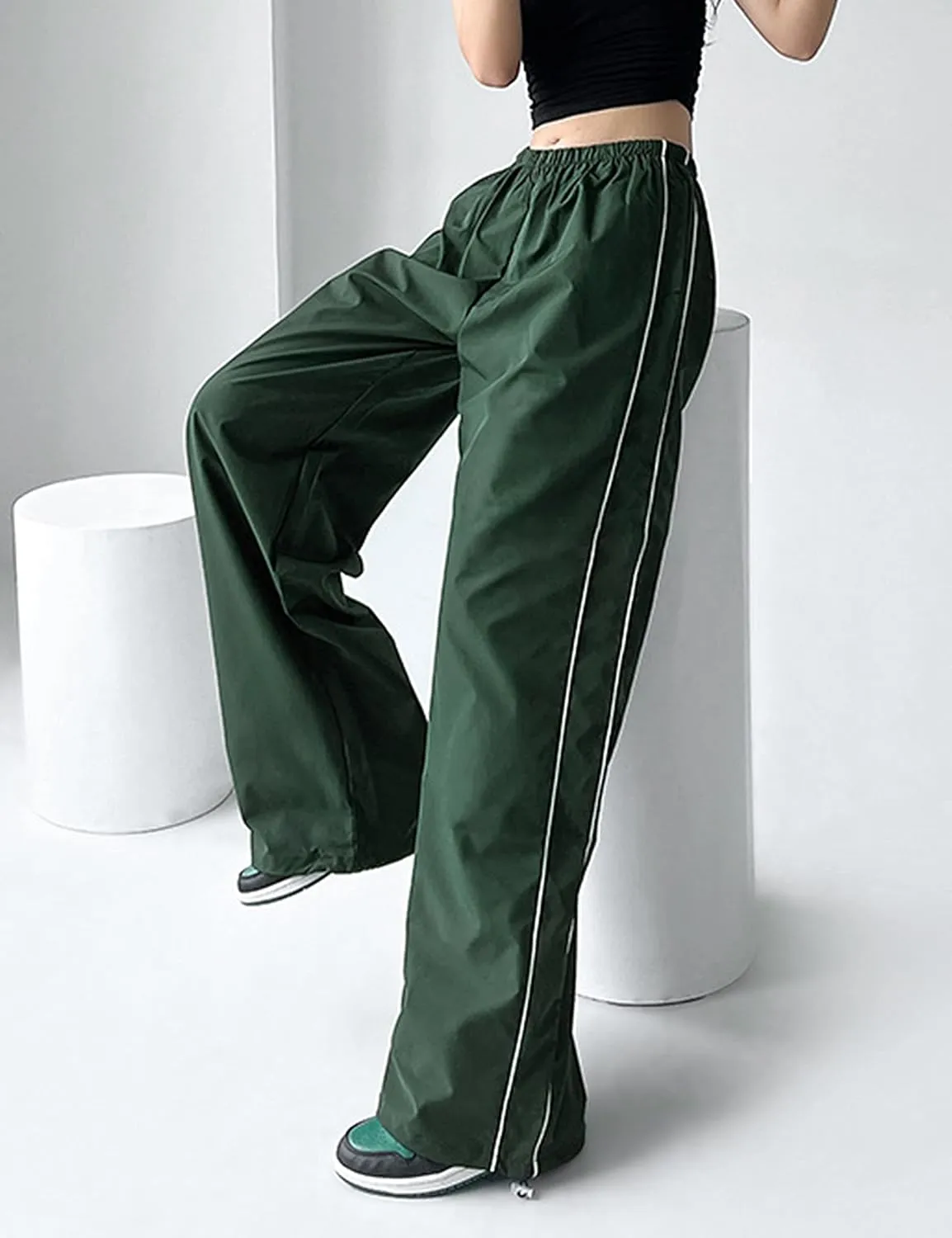 Himosyber Women's Parachute Pants Baggy Elasitc Waist Relaxed Y2K Track Pant Trousers