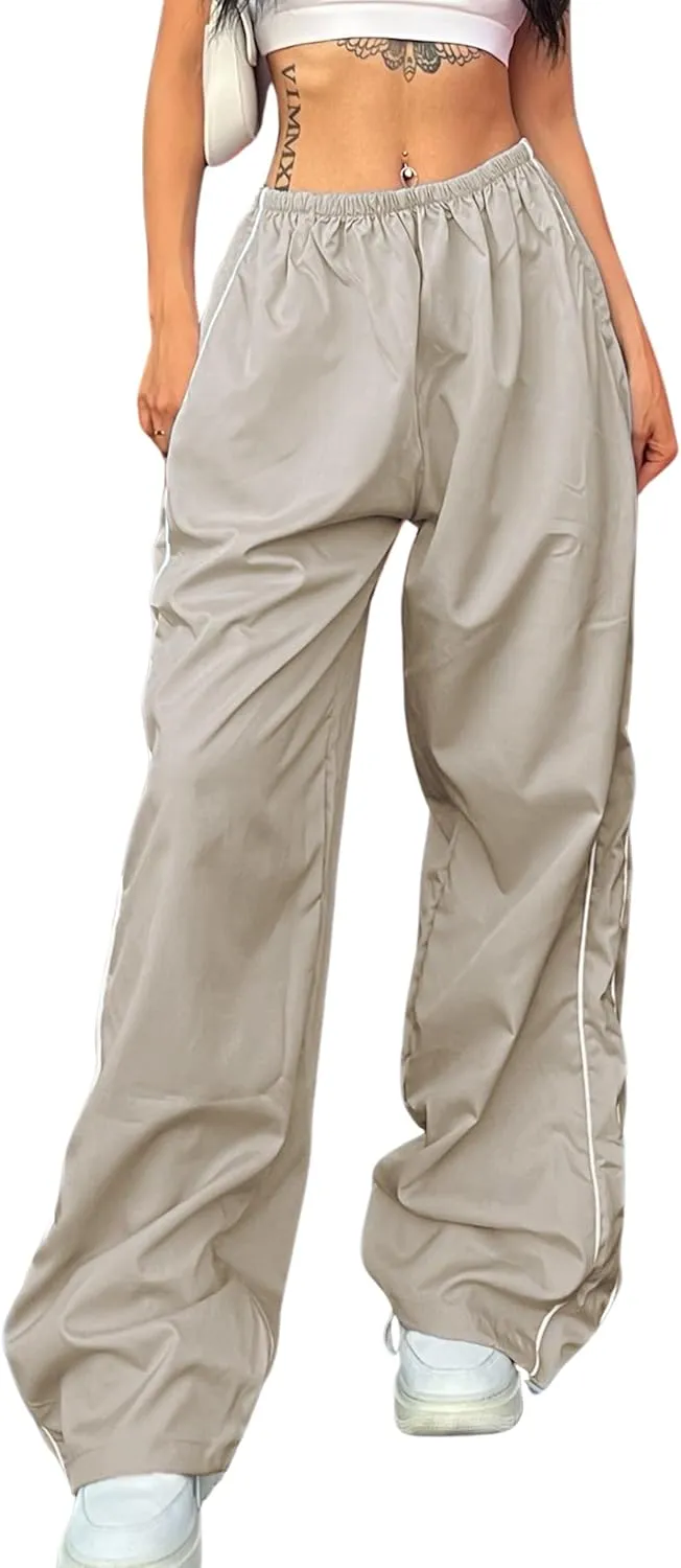 Himosyber Women's Parachute Pants Baggy Elasitc Waist Relaxed Y2K Track Pant Trousers