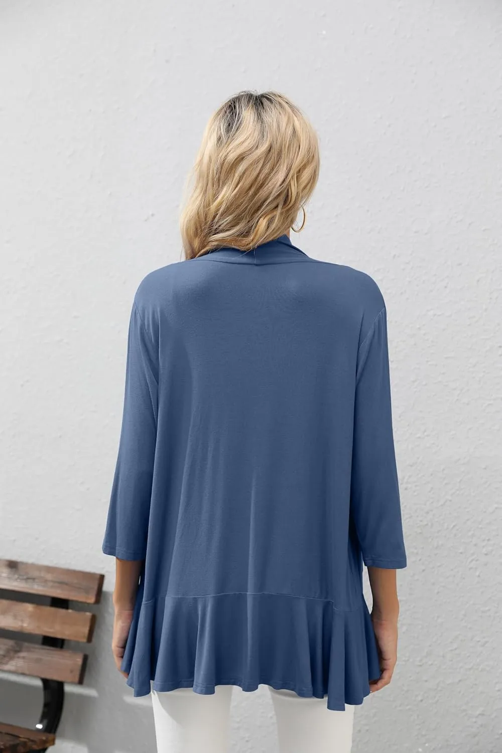 HIYIYEZI Women's Casual Lightweight Open Front Cardigans Soft Draped Ruffles 3/4 Sleeve Cardigan