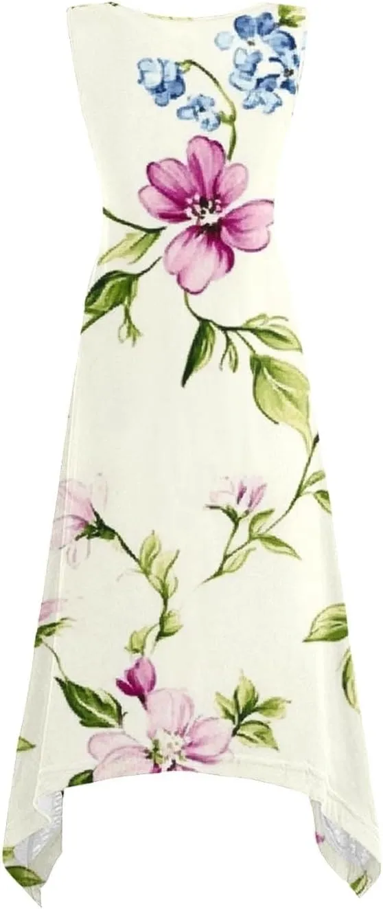 hlysgo Beach Dresses for Women 2025 Trendy Floral Print Handkerchief Hem Beach Sundress Summer A-Line Flowy Boho Mini Dress