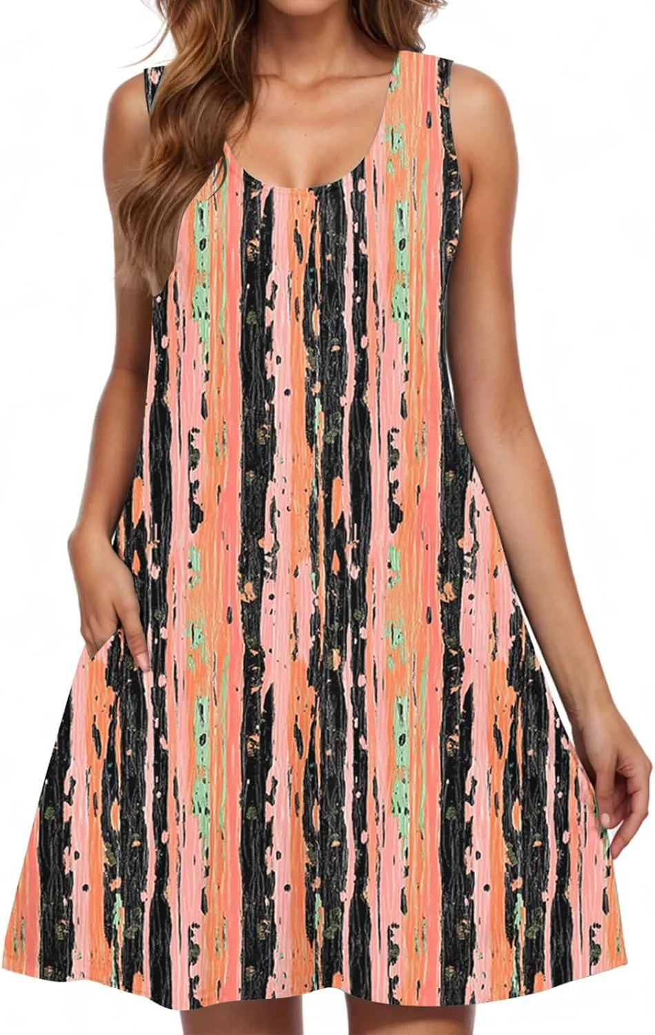 hlysgo Womens Summer Dresses 2025 Trendy Floral Print Sleeveless Crew Neck Tank Mini Dress A-Line Flowy Short Beach Sundress