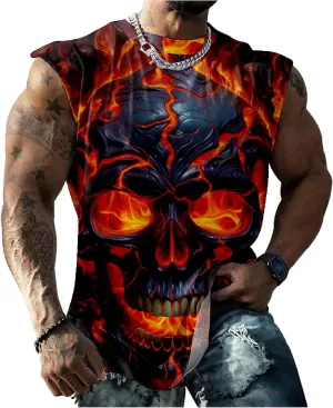 HOTYD Men's Graphic Tank Tops Novelty Skull 3D Printed Muscle Casual Sleeveless T-Shirt Summer Quick Dry Crew Neck Tees