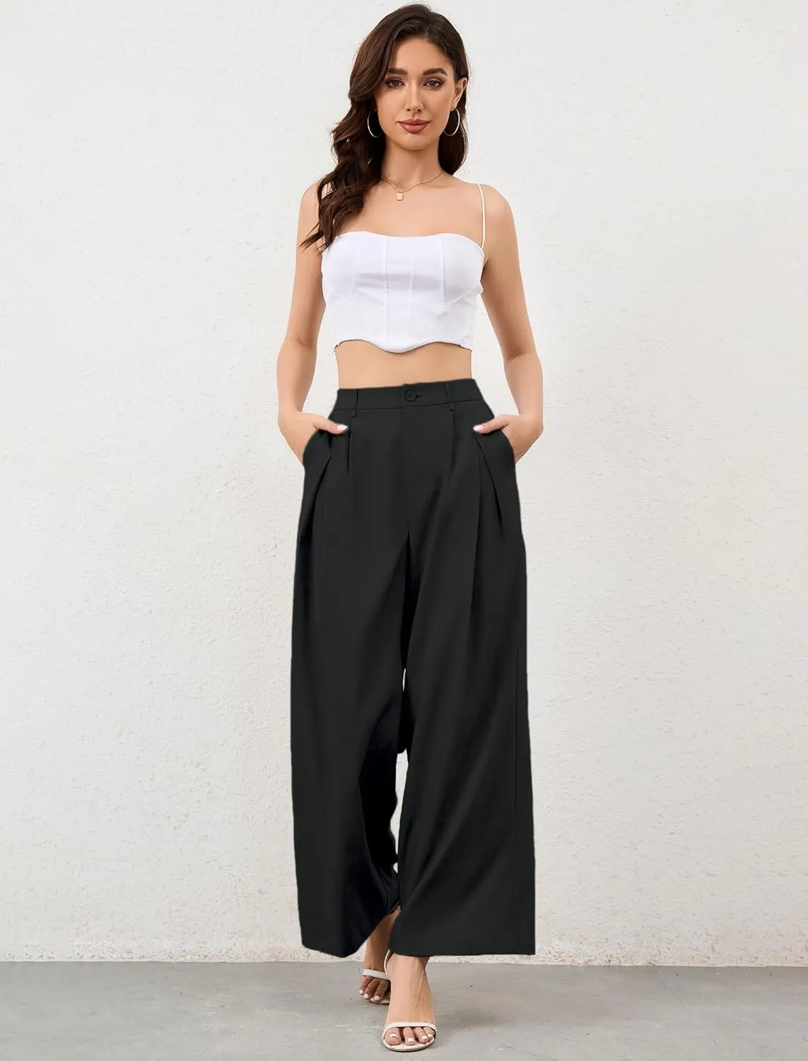 HVT Wide Leg Pants for Women High Waist Casual Long Palazzo Pants Loose Business Work Office Trousers with Pockets