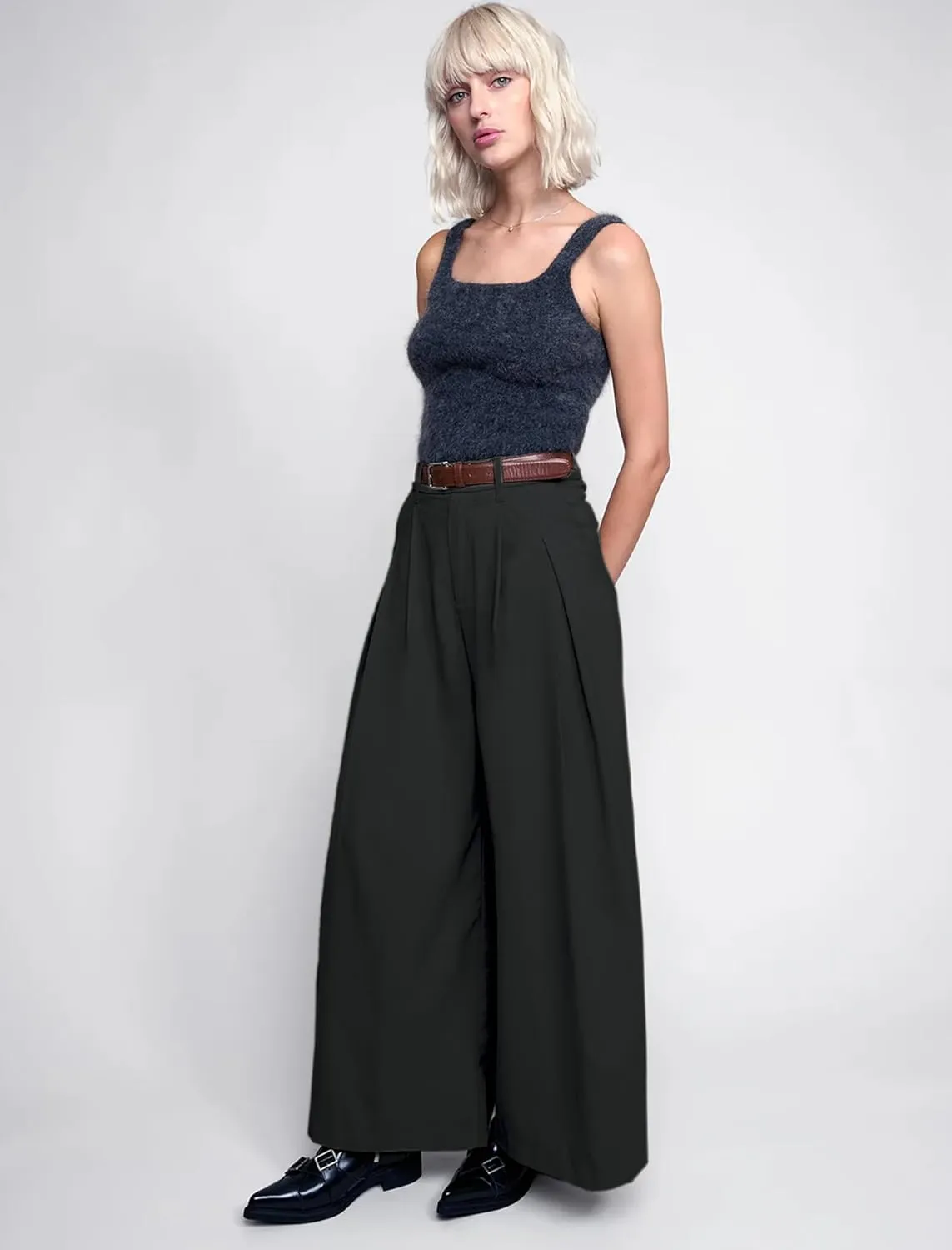 HVT Wide Leg Pants for Women High Waist Casual Long Palazzo Pants Loose Business Work Office Trousers with Pockets