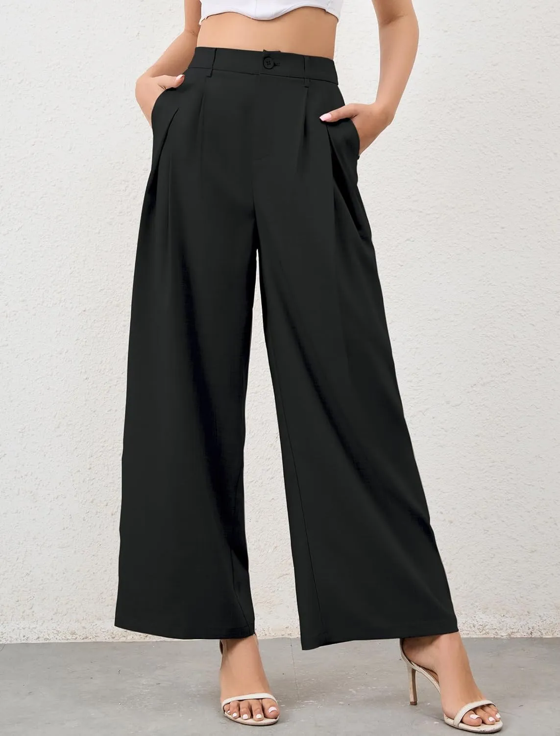 HVT Wide Leg Pants for Women High Waist Casual Long Palazzo Pants Loose Business Work Office Trousers with Pockets