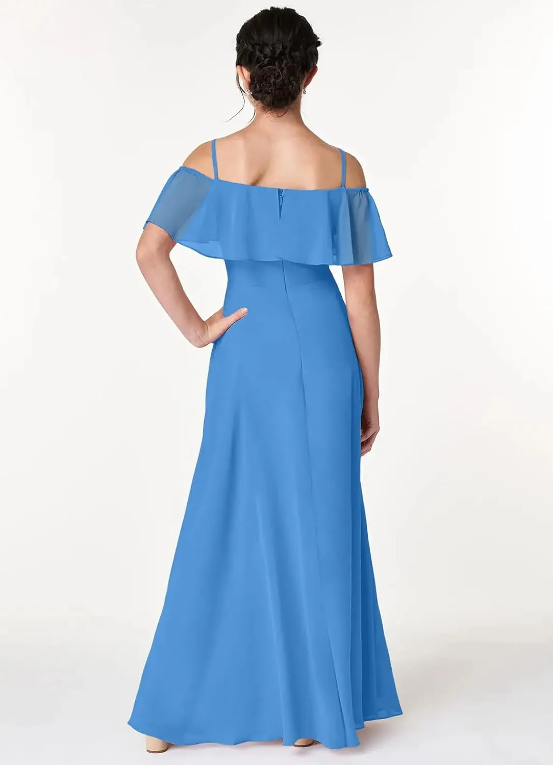 Junior Girls Bridesmaid Dress for Wedding Chiffon Off Shoulder Flower Girl Dresses for Teen Spaghetti Straps