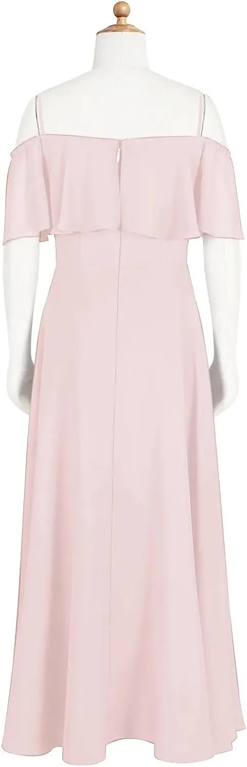 Junior Girls Bridesmaid Dress for Wedding Chiffon Off Shoulder Flower Girl Dresses for Teen Spaghetti Straps