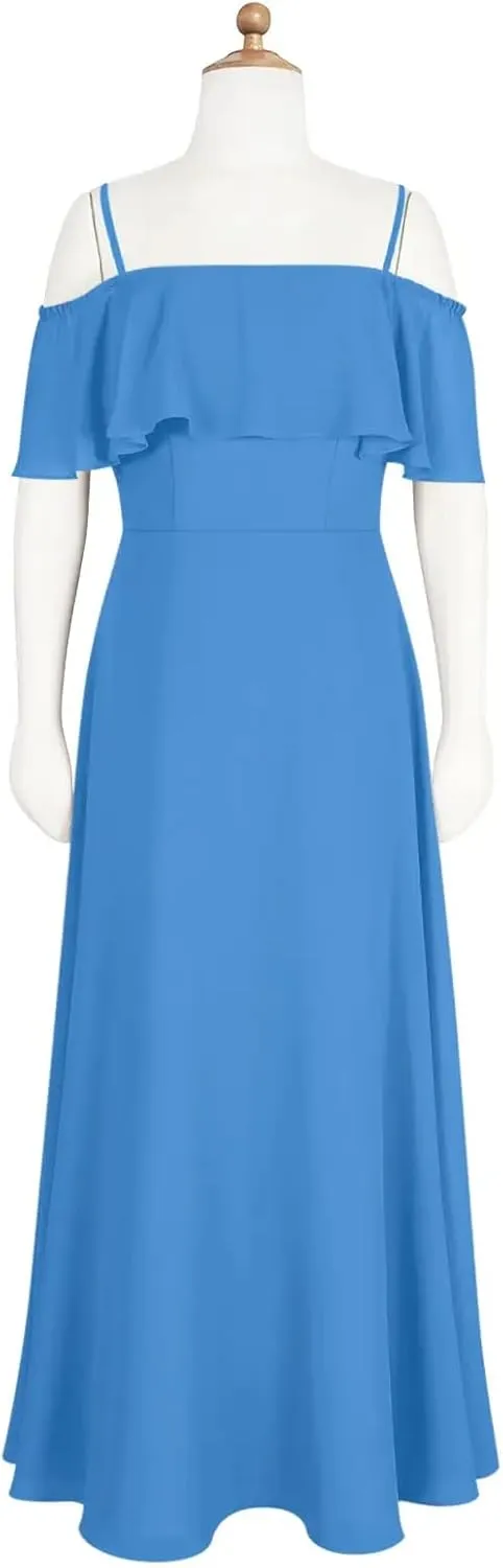 Junior Girls Bridesmaid Dress for Wedding Chiffon Off Shoulder Flower Girl Dresses for Teen Spaghetti Straps