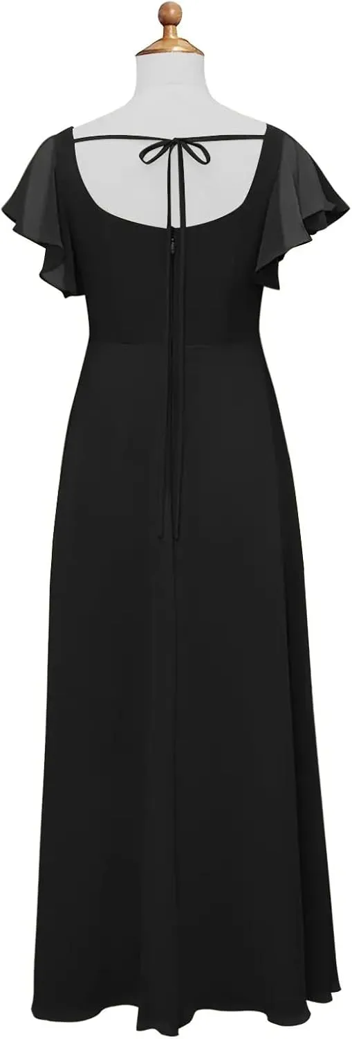 Junior Girls Bridesmaid Dress for Wedding Chiffon Short Sleeve Flower Girl Dresses for Teen with Slit JR001