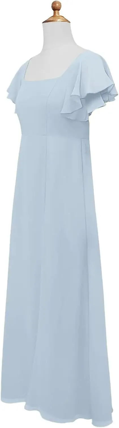 Junior Girls Bridesmaid Dress for Wedding Chiffon Short Sleeve Flower Girl Dresses for Teen with Slit JR001