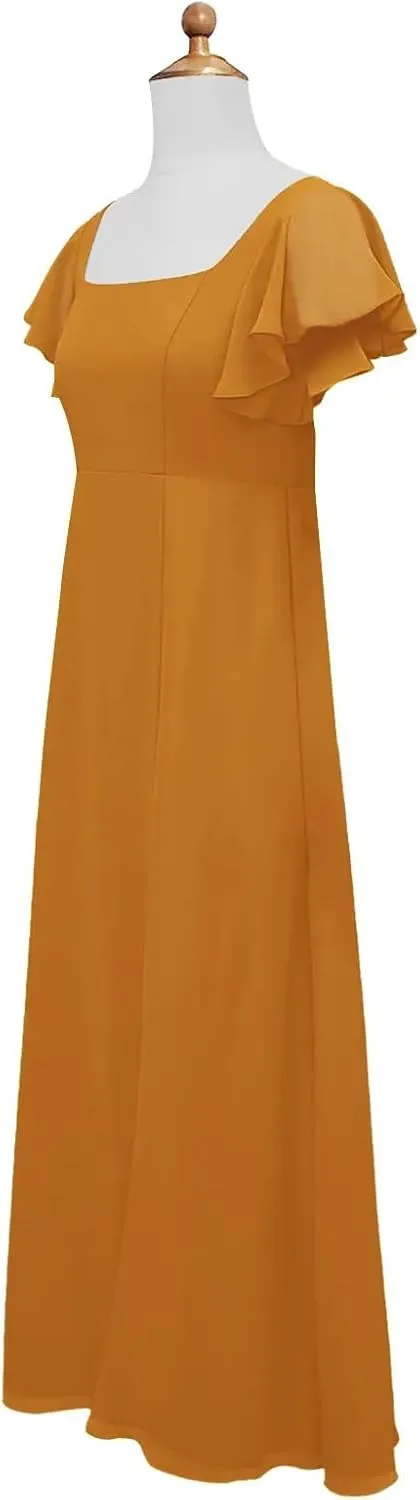 Junior Girls Bridesmaid Dress for Wedding Chiffon Short Sleeve Flower Girl Dresses for Teen with Slit JR001
