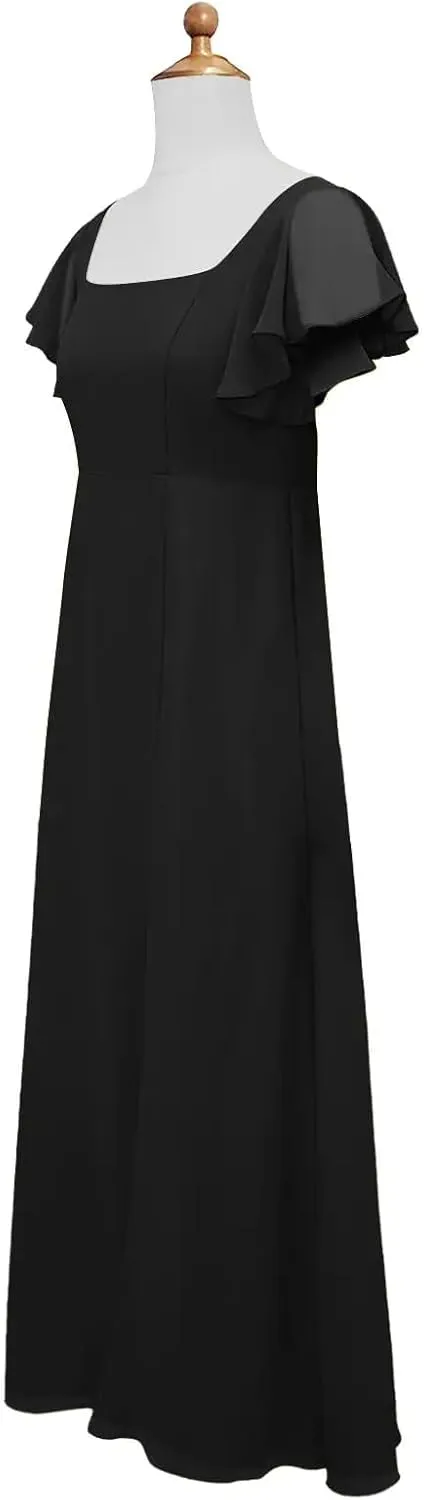 Junior Girls Bridesmaid Dress for Wedding Chiffon Short Sleeve Flower Girl Dresses for Teen with Slit JR001