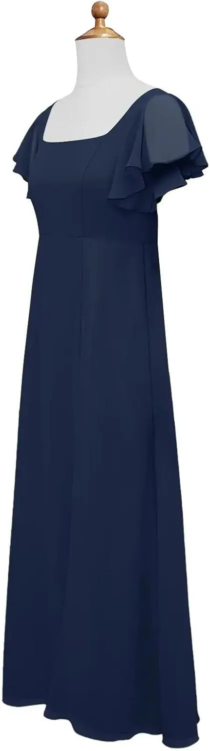 Junior Girls Bridesmaid Dress for Wedding Chiffon Short Sleeve Flower Girl Dresses for Teen with Slit JR001