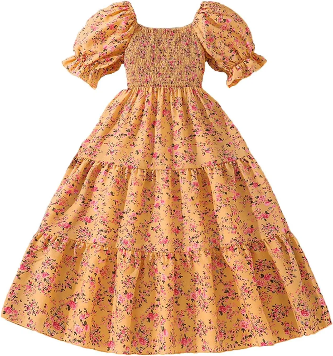 KAGAYD Girls Summer Dresses Square Neck Bubble Sleeve Tie Backless Ruffle A-Line Party Mini Dress