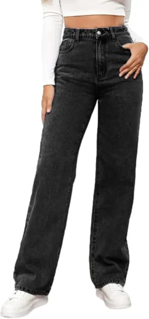 Katchme Jeans, KatchMe Women's Minimalist High Waist Denim Stretch Wide Leg Jeans