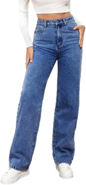 Katchme Jeans, KatchMe Women's Minimalist High Waist Denim Stretch Wide Leg Jeans