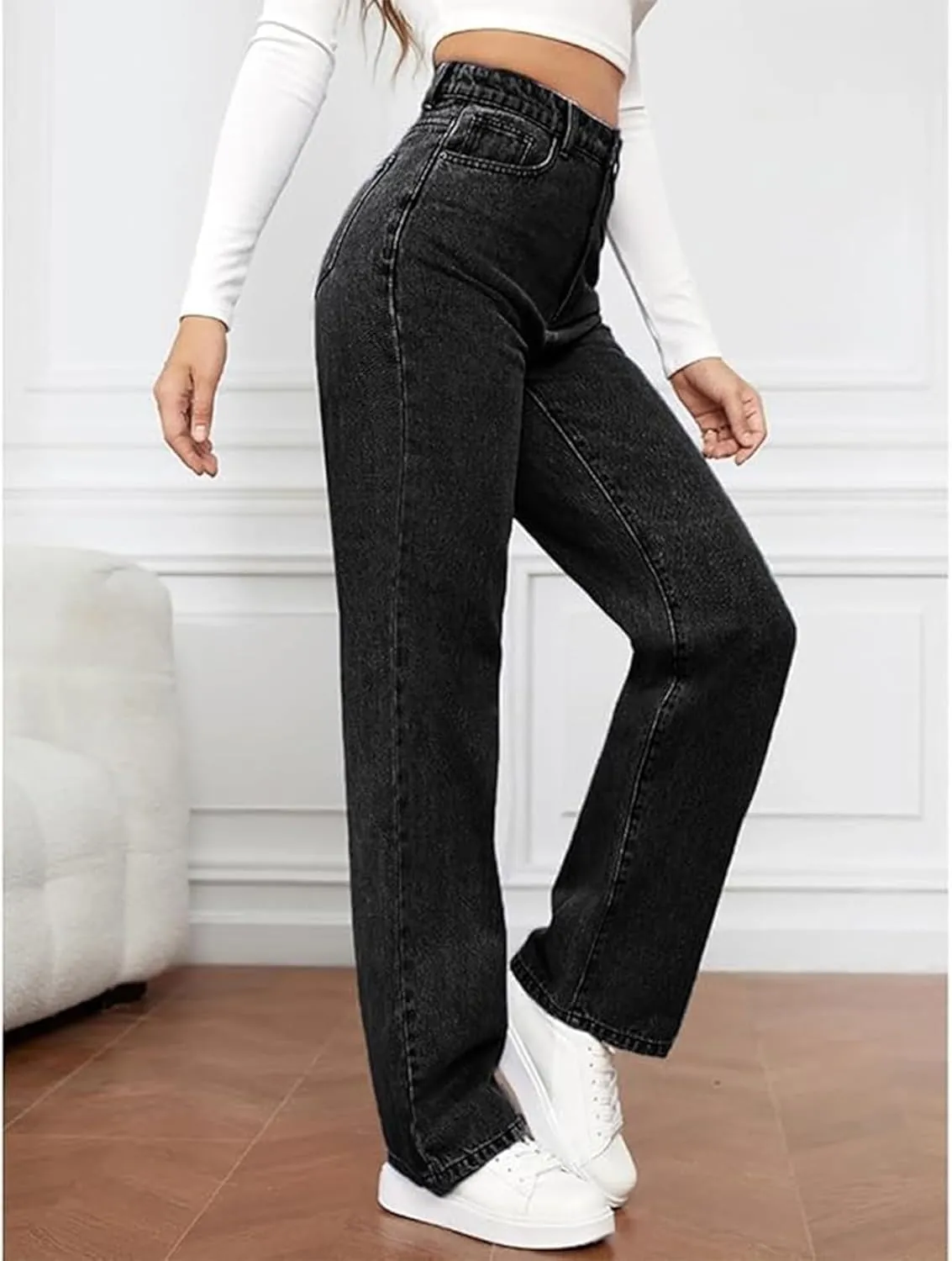 Katchme Jeans, KatchMe Women's Minimalist High Waist Denim Stretch Wide Leg Jeans
