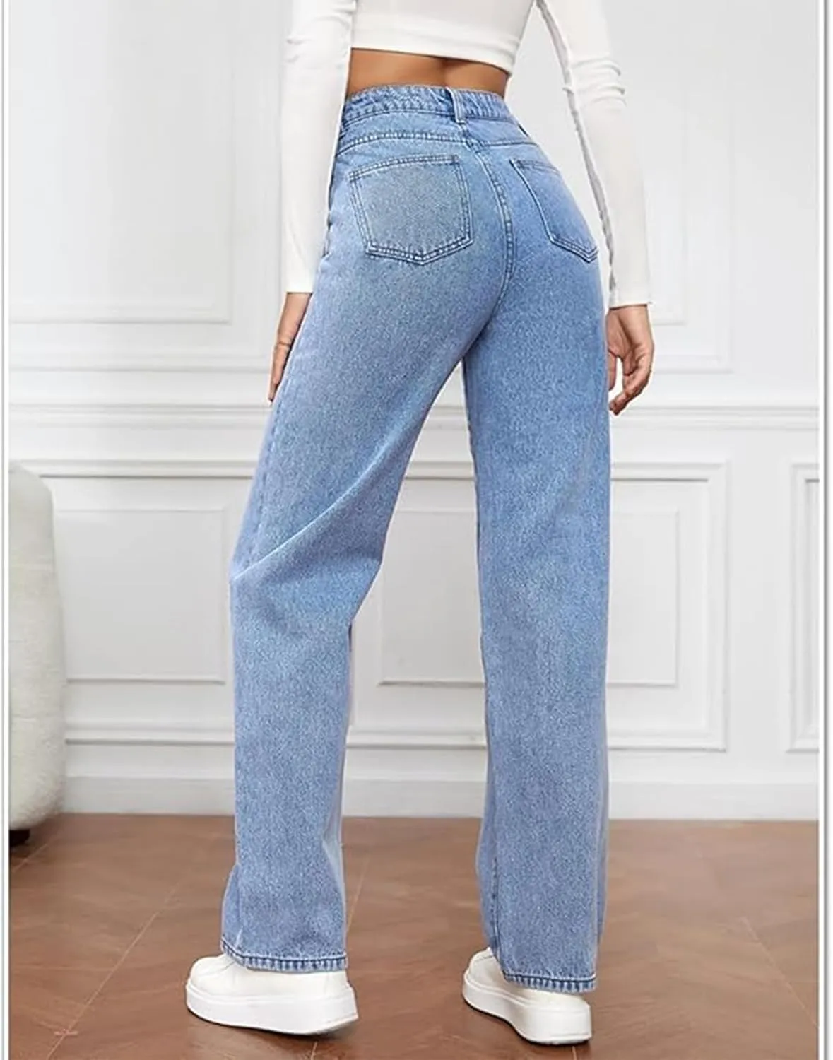 Katchme Jeans, KatchMe Women's Minimalist High Waist Denim Stretch Wide Leg Jeans