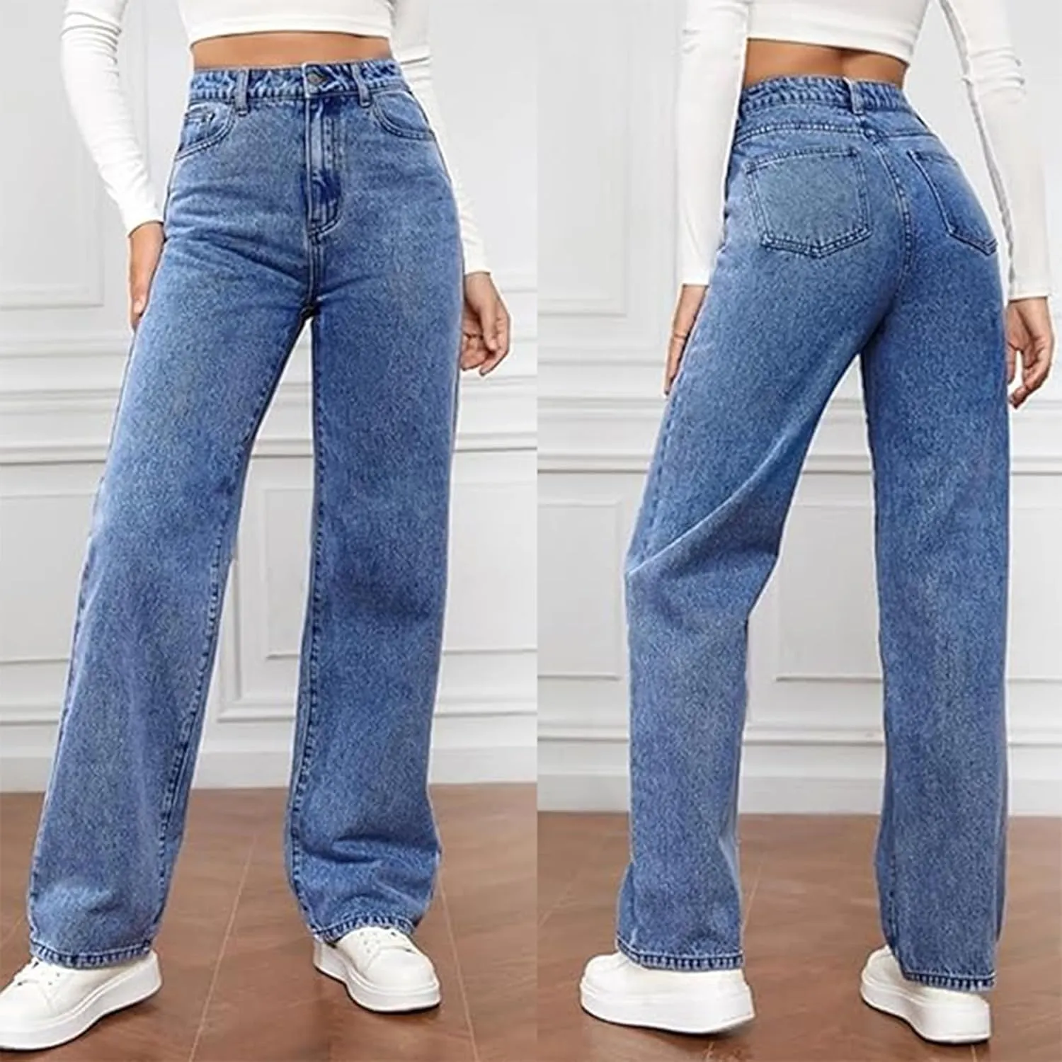 Katchme Jeans, KatchMe Women's Minimalist High Waist Denim Stretch Wide Leg Jeans