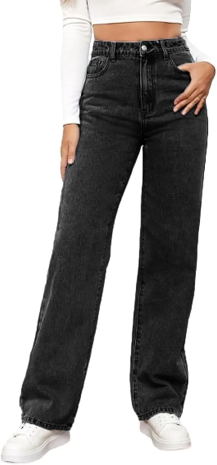 Katchme Jeans, KatchMe Women's Minimalist High Waist Denim Stretch Wide Leg Jeans