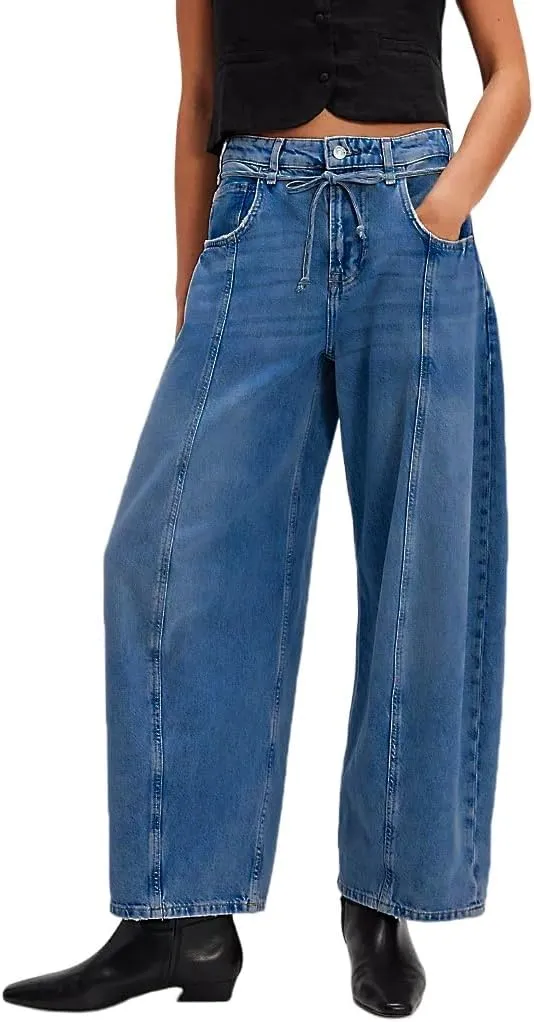 Kedera Women's Baggy Barrel Jeans Boyfriend Wide Leg Cropped Denim Pants Mid Rise Y2K Jeans Ankle Pants Trouser 2024