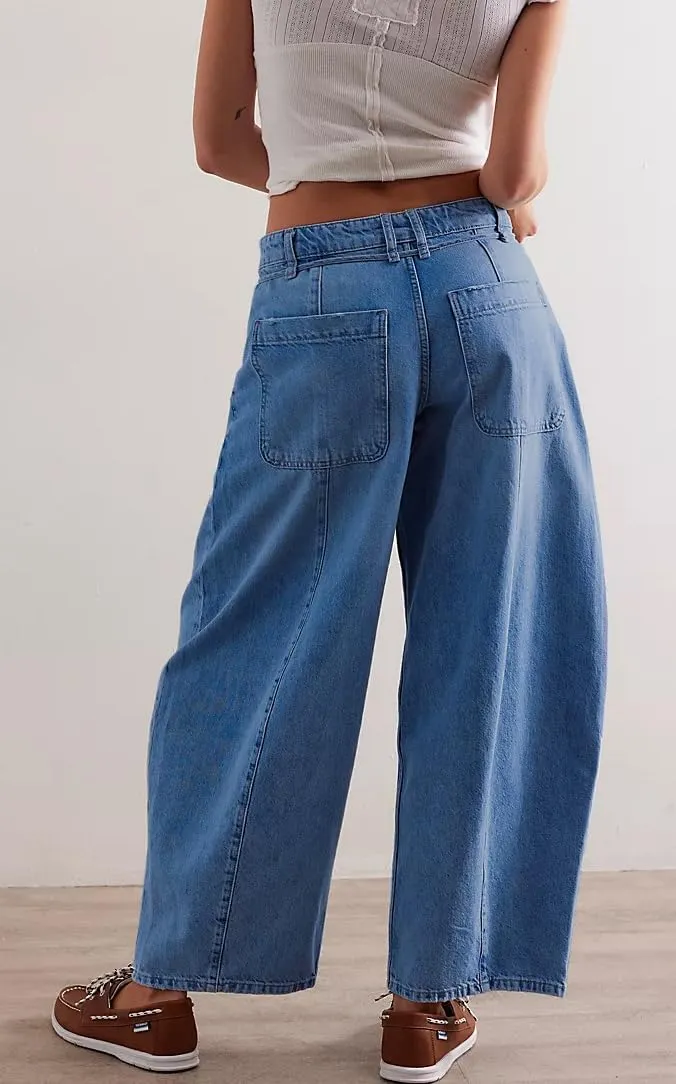 Kedera Women's Baggy Barrel Jeans Boyfriend Wide Leg Cropped Denim Pants Mid Rise Y2K Jeans Ankle Pants Trouser 2024