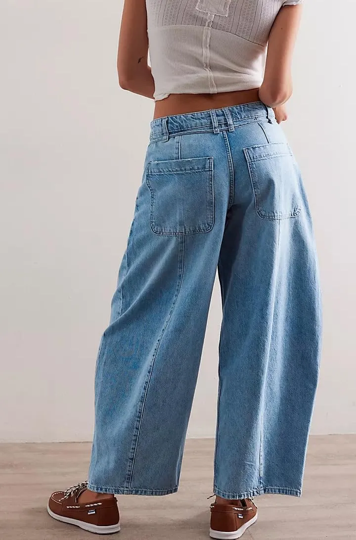 Kedera Women's Baggy Barrel Jeans Boyfriend Wide Leg Cropped Denim Pants Mid Rise Y2K Jeans Ankle Pants Trouser 2024