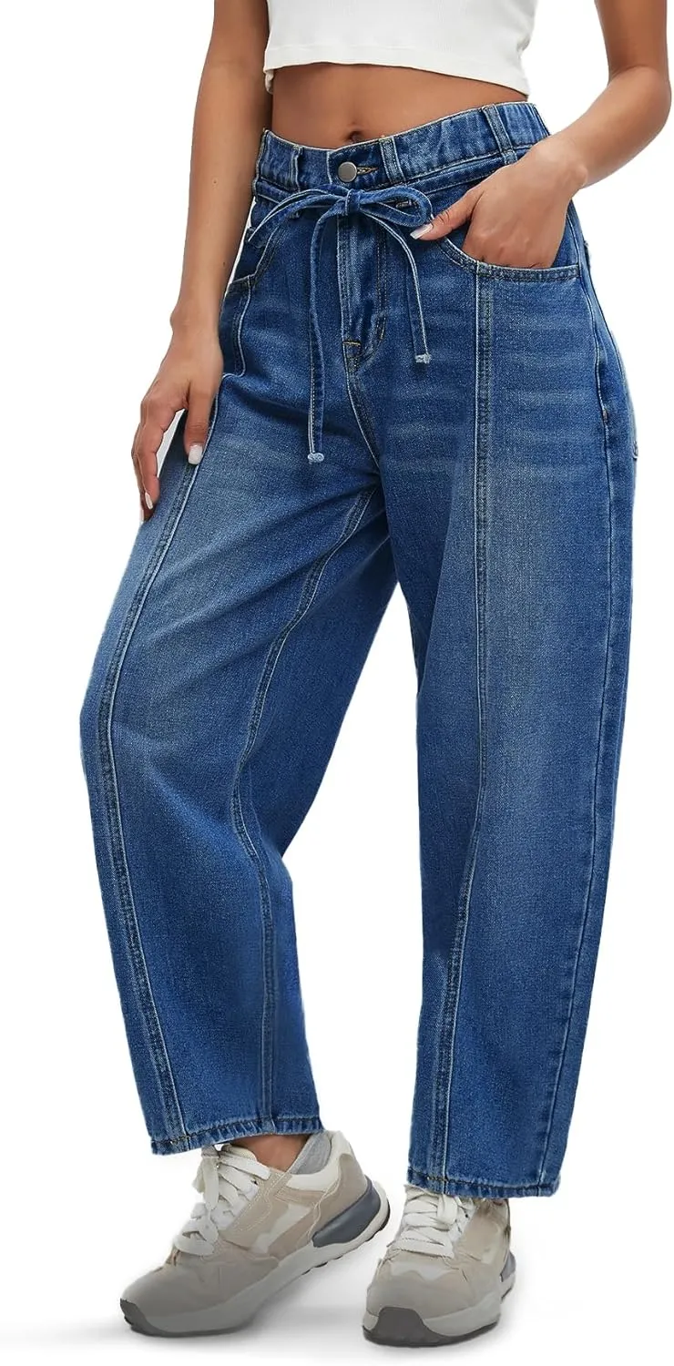 Kedera Women's Baggy Barrel Jeans Boyfriend Wide Leg Cropped Denim Pants Mid Rise Y2K Jeans Ankle Pants Trouser 2024