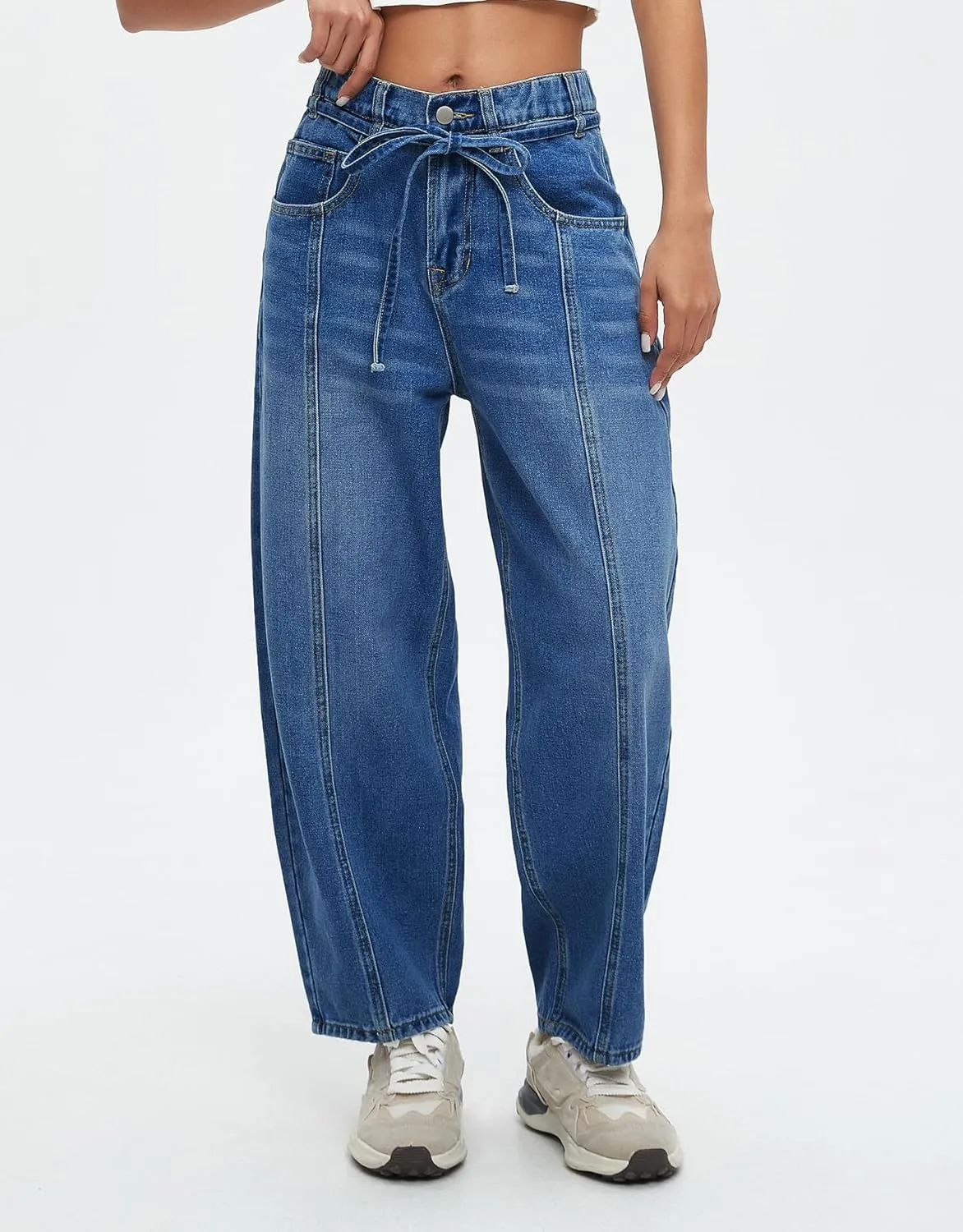 Kedera Women's Baggy Barrel Jeans Boyfriend Wide Leg Cropped Denim Pants Mid Rise Y2K Jeans Ankle Pants Trouser 2024