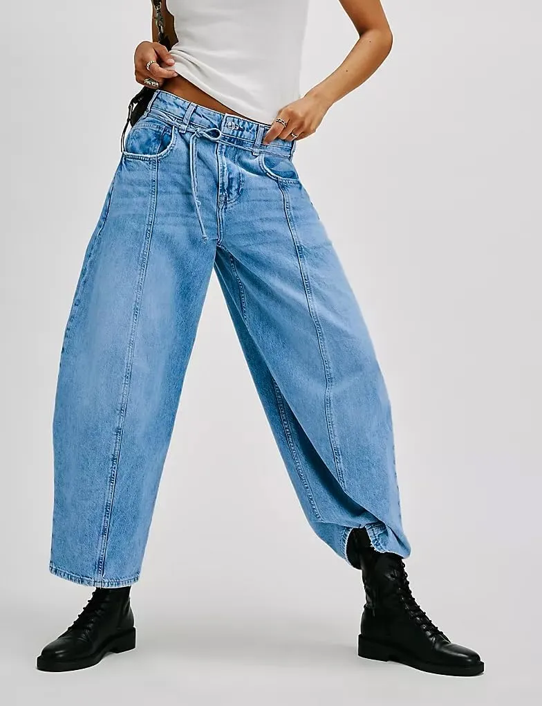 Kedera Women's Baggy Barrel Jeans Boyfriend Wide Leg Cropped Denim Pants Mid Rise Y2K Jeans Ankle Pants Trouser 2024