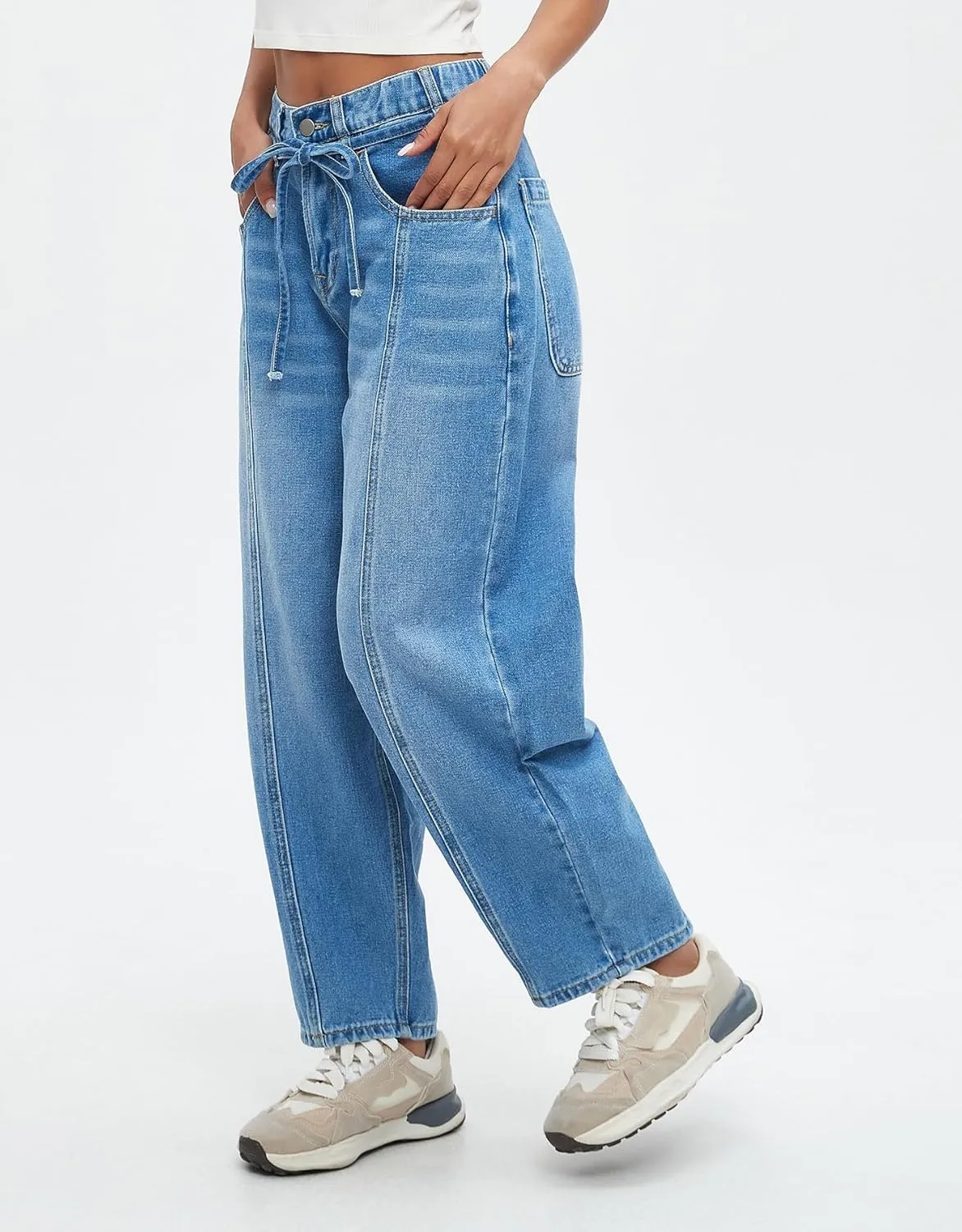 Kedera Women's Baggy Barrel Jeans Boyfriend Wide Leg Cropped Denim Pants Mid Rise Y2K Jeans Ankle Pants Trouser 2024