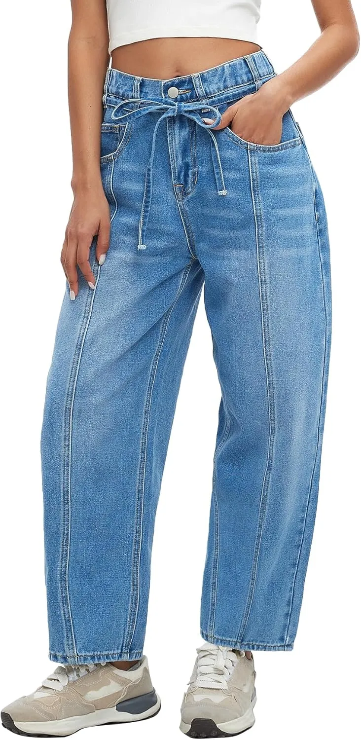 Kedera Women's Baggy Barrel Jeans Boyfriend Wide Leg Cropped Denim Pants Mid Rise Y2K Jeans Ankle Pants Trouser 2024