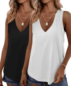 KKJ 2 Pack Womens Tank Tops 2025 Summer V Neck Sleeveless Loose Fit Casual Beach Vacation Outfits Shirt Trendy Cruise Clothes