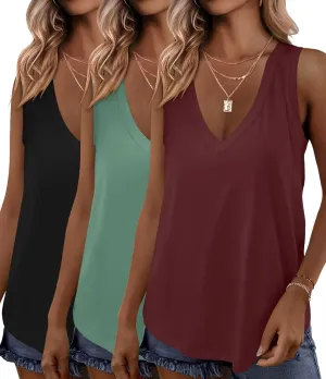 KKJ 3 Pack Womens Tank Tops 2025 Summer Beach Vacation Outfits V Neck Loosefit Sleeveless Casual Cruise Shirt Fashion Clothes