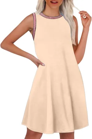 Kubbon Sundresses for Women Sleeveless Round Neck Tank Dresses Casual Loose Summer Mini Dress Flowy Travel Beach Dresses