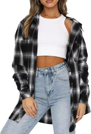 Lacozy Womens Buffalo Plaid Flannel Shirt Long Sleeve Collar Button Down Blouses Tops