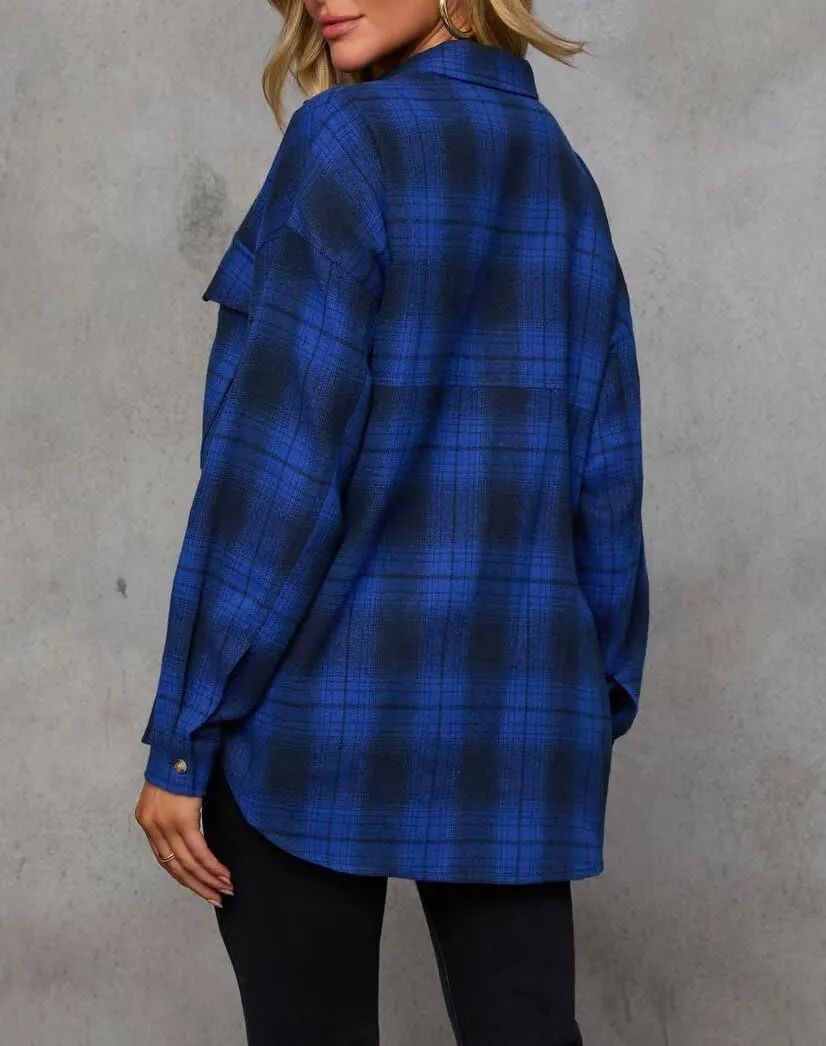 Lacozy Womens Buffalo Plaid Flannel Shirt Long Sleeve Collar Button Down Blouses Tops