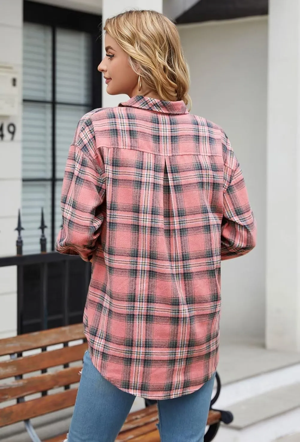 Lacozy Womens Buffalo Plaid Flannel Shirt Long Sleeve Collar Button Down Blouses Tops