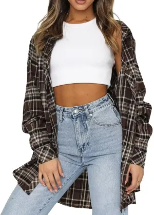 Lacozy Womens Buffalo Plaid Flannel Shirt Long Sleeve Collar Button Down Blouses Tops