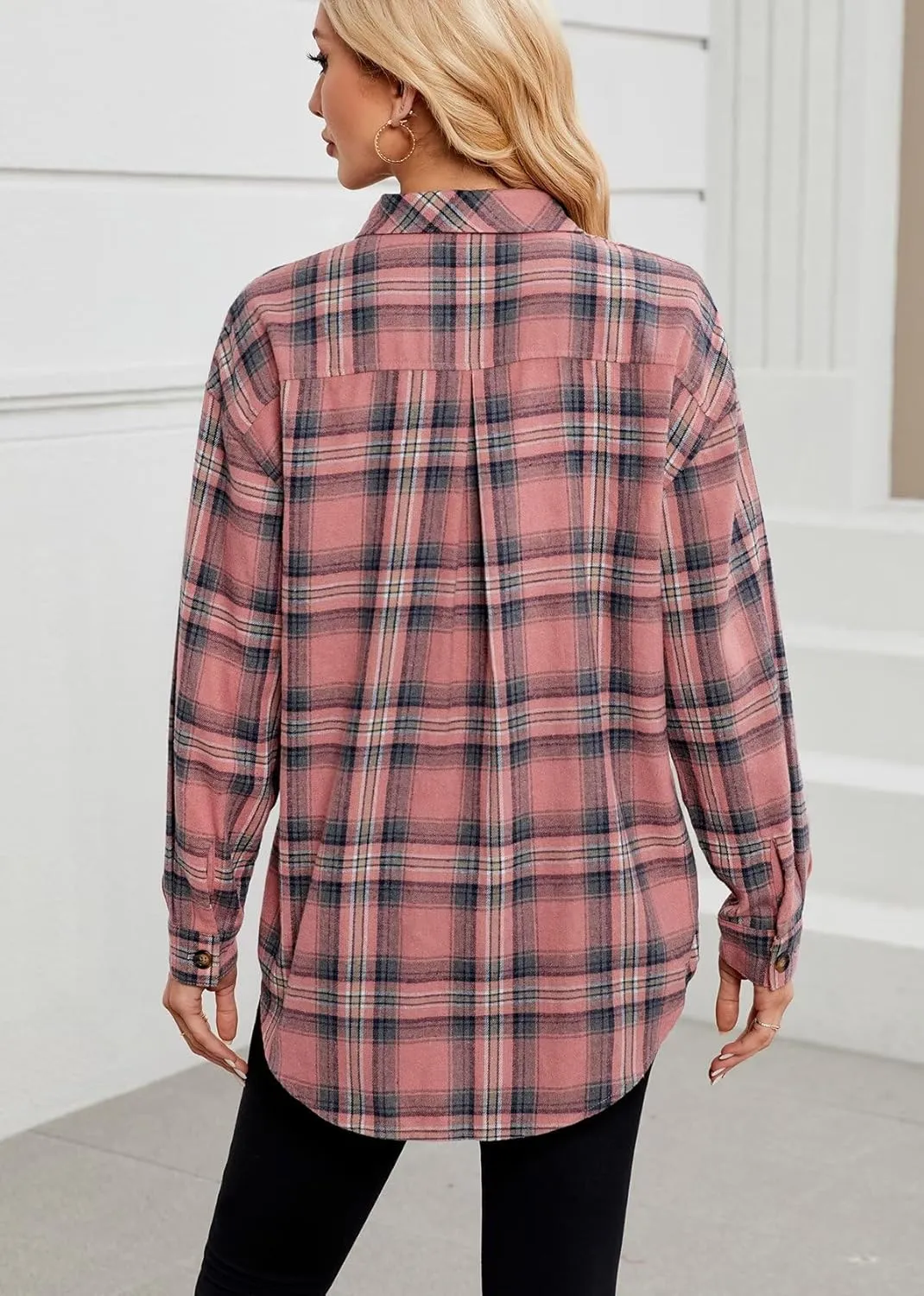 Lacozy Womens Buffalo Plaid Flannel Shirt Long Sleeve Collar Button Down Blouses Tops