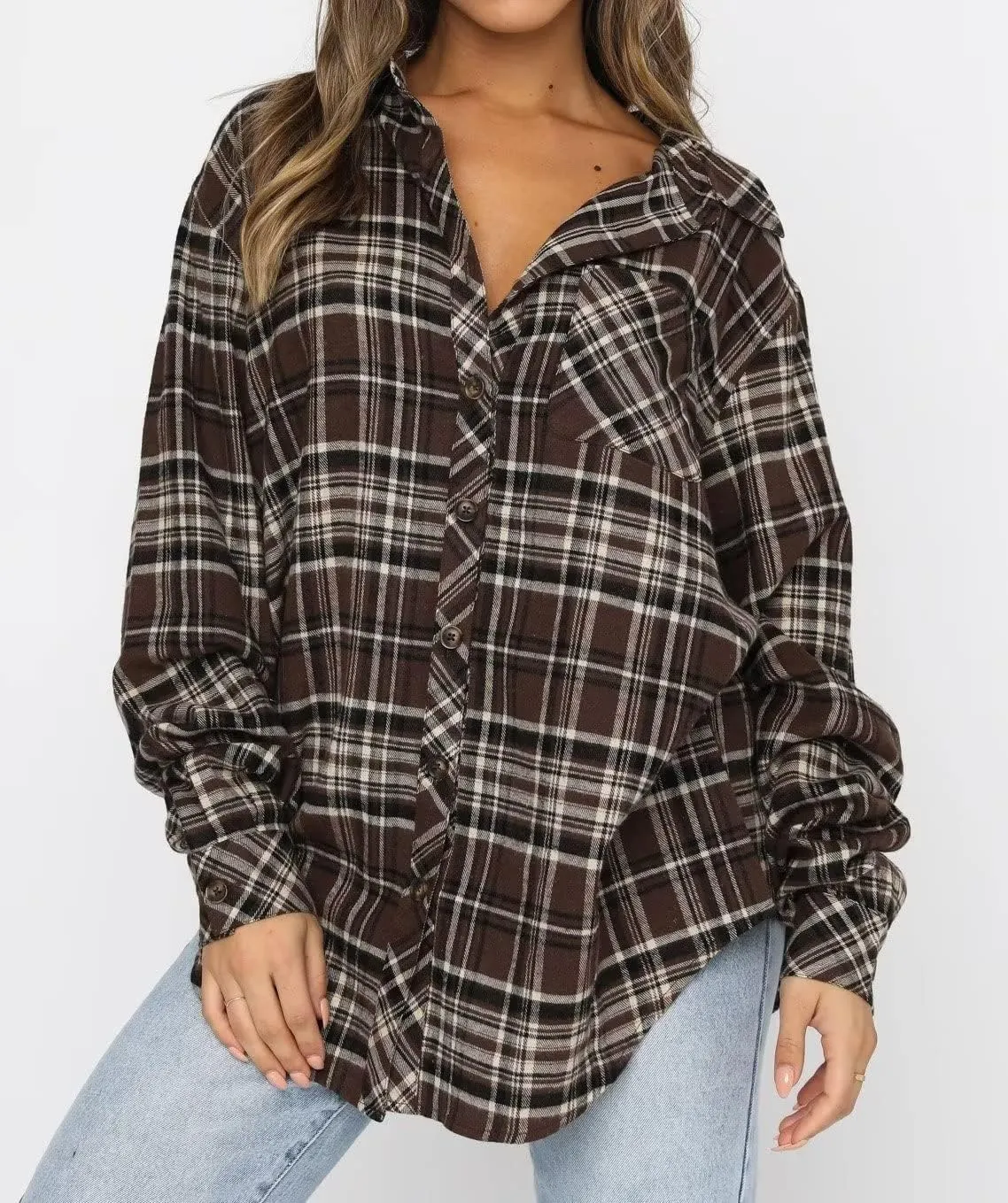 Lacozy Womens Buffalo Plaid Flannel Shirt Long Sleeve Collar Button Down Blouses Tops
